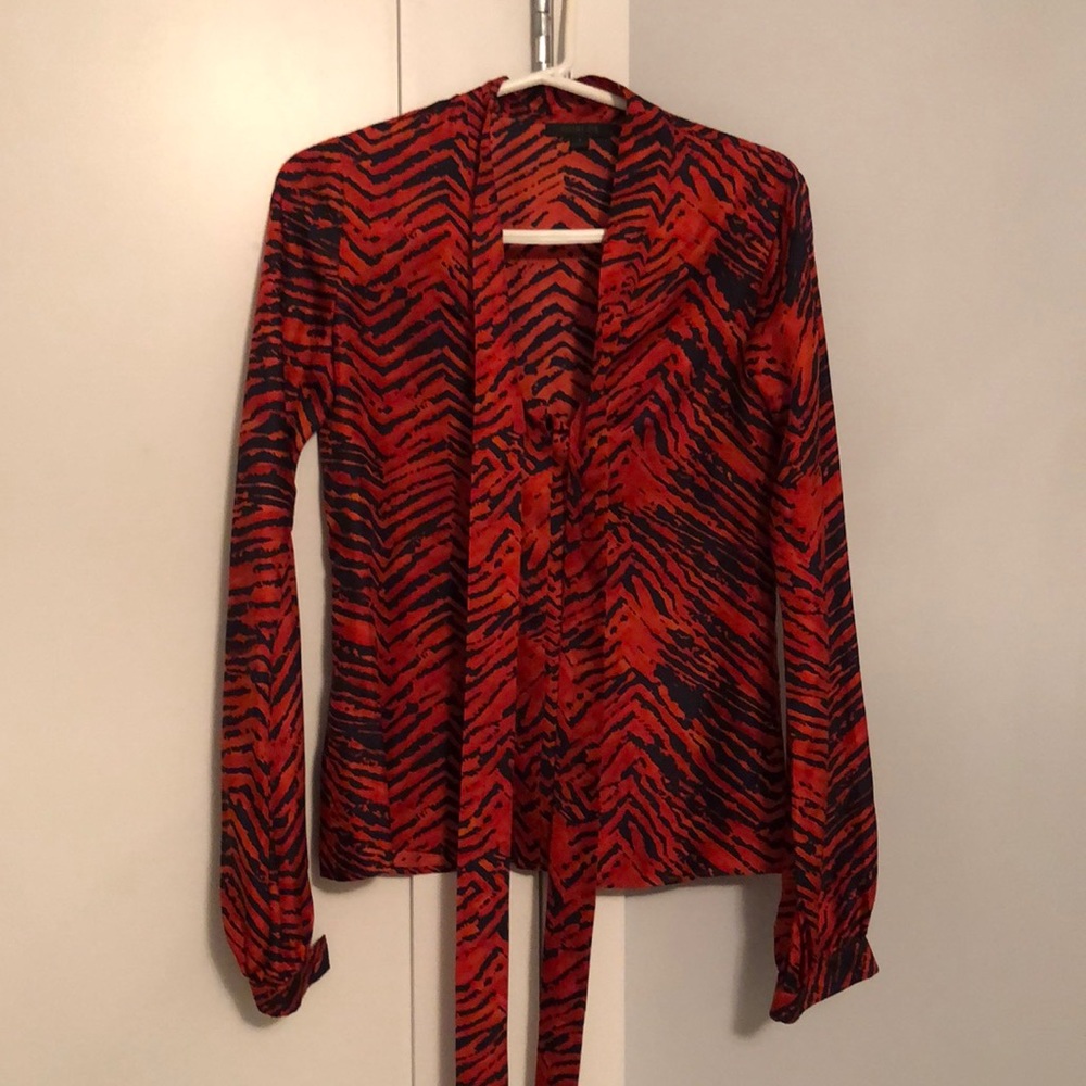 Rachel Zoe Animal Print Abstract Silk Blouse
